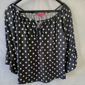 Betty Johnson Blouse Polkadot Black And White Size Small Bell Sleeves
